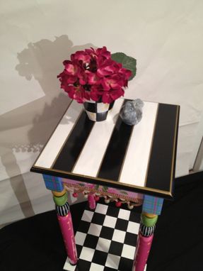 Custom Made Incredible 12 X 12 Hand Painted Accent Side Table - Plaid - Stripes - Polka Dots - Toile - Checks