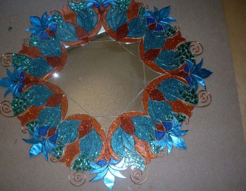 Custom Made Mosaic Mirror Blue And Copper Large Handmade Glitter Glass