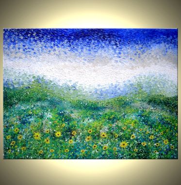 Custom Made Original Large Abstract Yellow Impressionist-Sunflower Landscape Art Textured Palette Knife - 40x30
