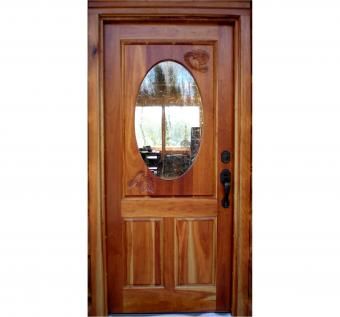 Custom Made Cherry Carved Entry Door With Chickadees