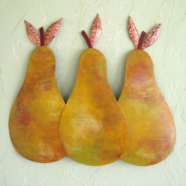 Custom Made Handmade Upcycled Metal Pear Trio Wall Art