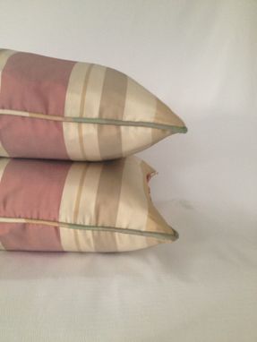 Custom Made Set Of 2: Red And Gold Stripped Silk Pillow Covers