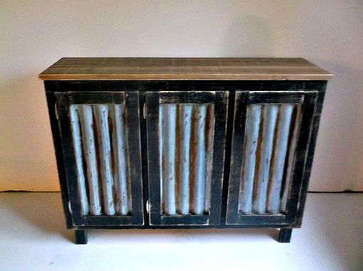 Custom Made Rustic Bar Cabinet With Reclaimed Corrugated Metal Inserts