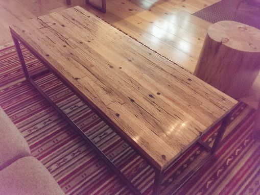 Custom Made Reclaimed Trailer Floor Wood & Steel Coffee Table