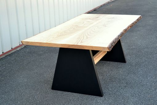 Custom Made Live Edge Ash Table With Modern Style Base