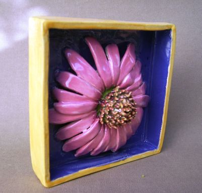 Custom Made Pink Daisy Delight Ceramic Shadow Box Wall Decor