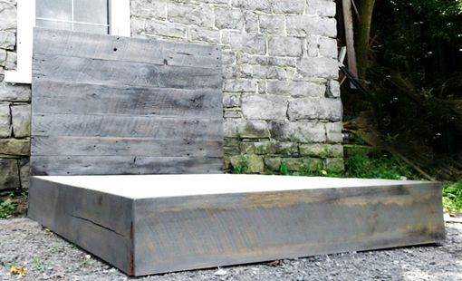 Custom Made Weathered Grey Reclaimed Barn Wood Platform Bed