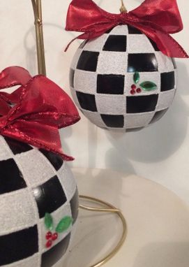 Custom Made Christmas Tree Ornament // Whimsical Painted Ornament Checks // Black And White Ornament