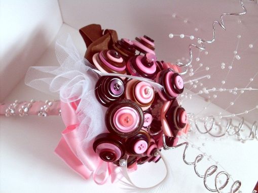 Custom Made Pink And Brown Buttons Bridal Bouquet