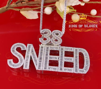 Custom Made Custom Design Baguettes Silver Lab Created Diamond Necklace