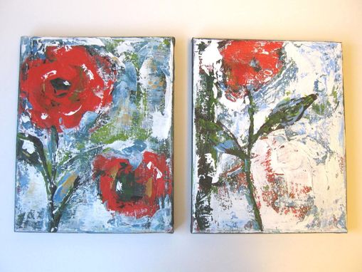 Custom Made Still Live Red Acrylic Abstract Flower Painting Original Art On Canvas