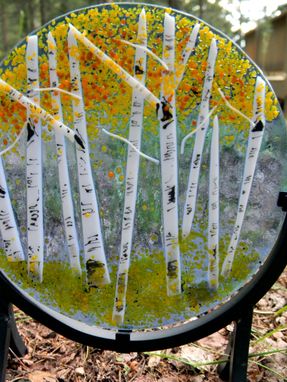 Custom Made Aspen Grove Round Fused Glass Panel (Autumn Or Spring)