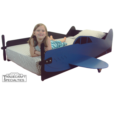 Custom Made Aircraft Twin Kids Bed Frame - Handcrafted - Propeller Airplane Themed Children's Bedroom Furniture