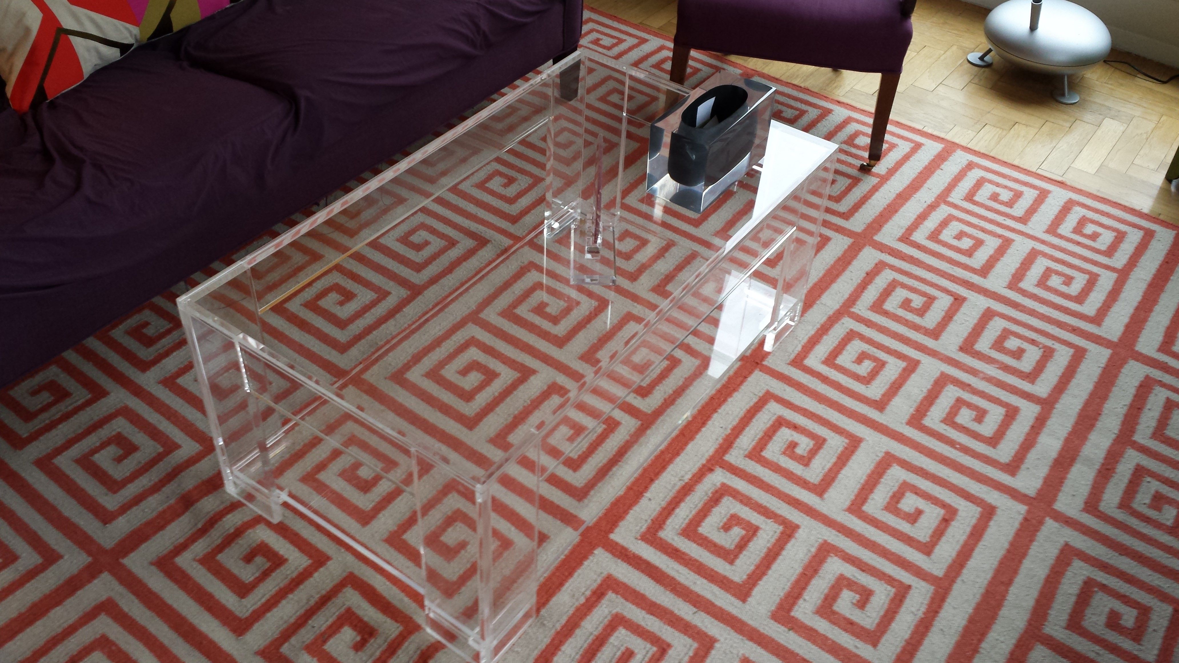 Hand Made Coffee Table With Shelf Lucite / Acrylic Handcrafted Piece, Custom Sizing