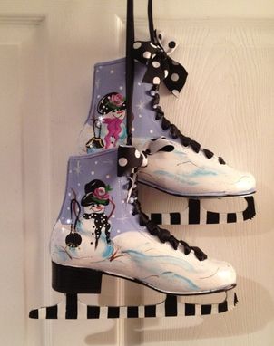 Custom Made Hand Painted Ice Figure Skates - Pair Snowman Snow Lady Ornament Decoration