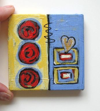 Custom Made Art Abstract Heart Acrylic Painting Original Miniature On A Mini Canvas