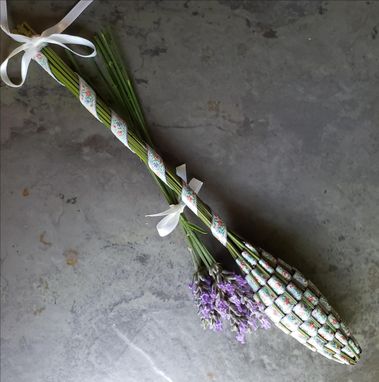 Custom Made Lavender Filled Handwoven Jacquard Wand Basket Embroidered Delicate Floral