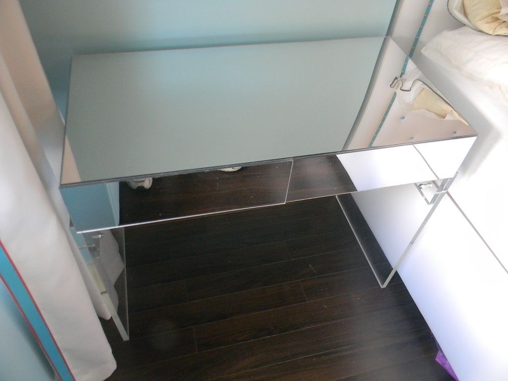 Hand Crafted The Lucite Desk; 2 Drawer Vanity ; Clear, Mirrored