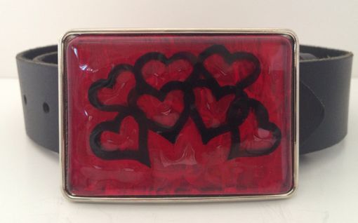 Custom Made Big Hearts On Red Fused Glass Belt Buckle