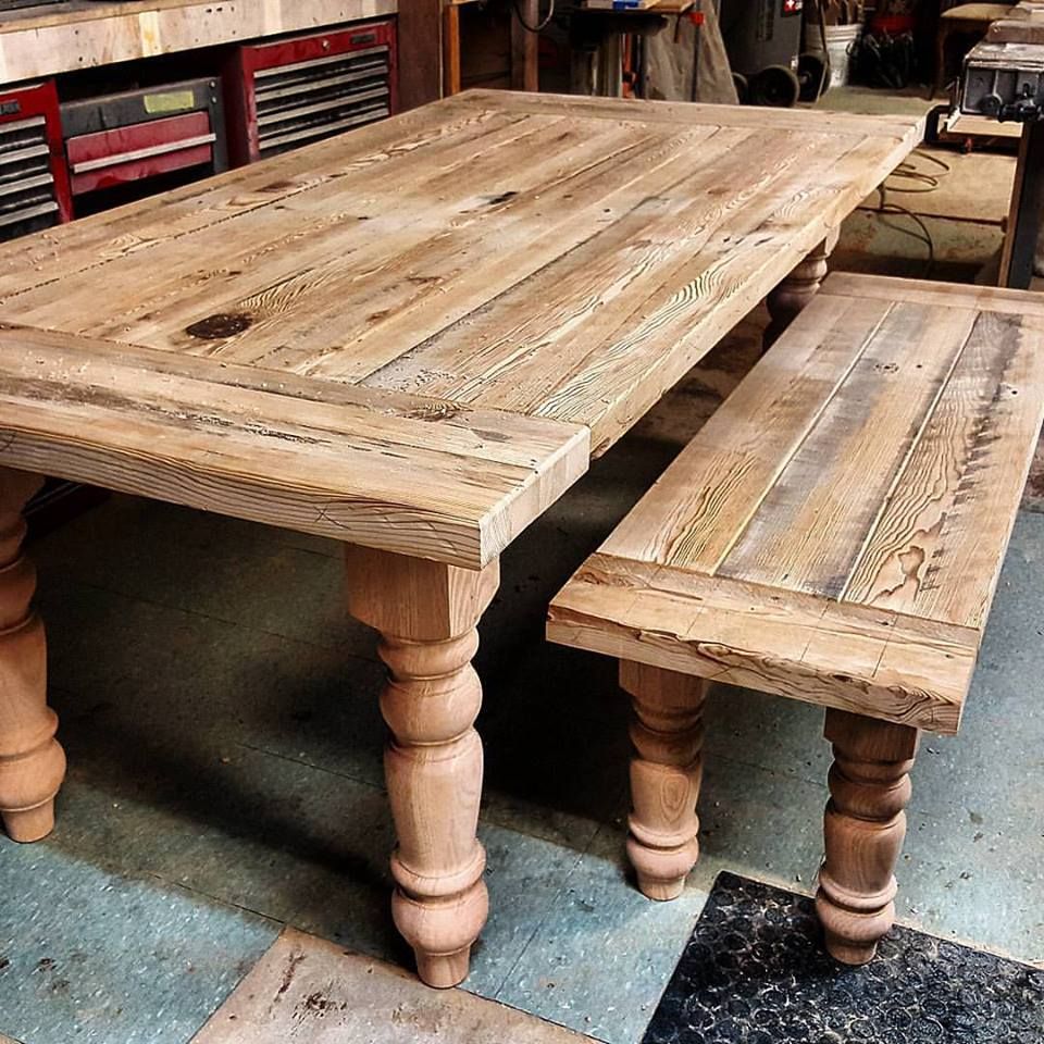 Hand Crafted Reclaimed Hemlock Farmhouse Style Table And Bench by