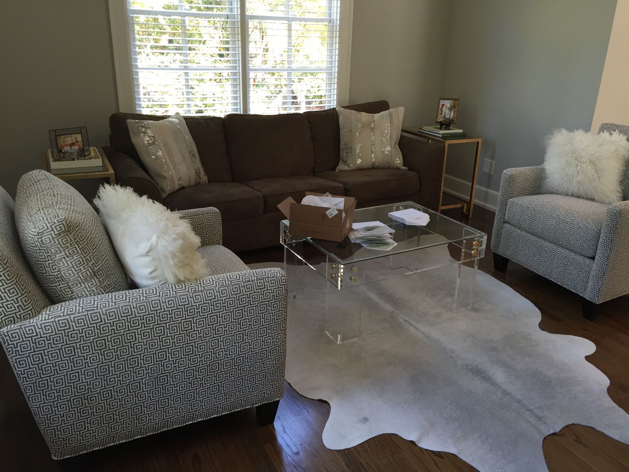 Handmade Lucite / Acrylic Coffee Table Frame With Gold Or Chrome Button