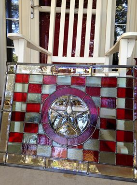 Custom Made Stained Glass Panel Beveled Star On Checkerboard Background