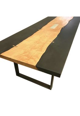 Custom Made Concrete And Wood Inlaid Conference Table