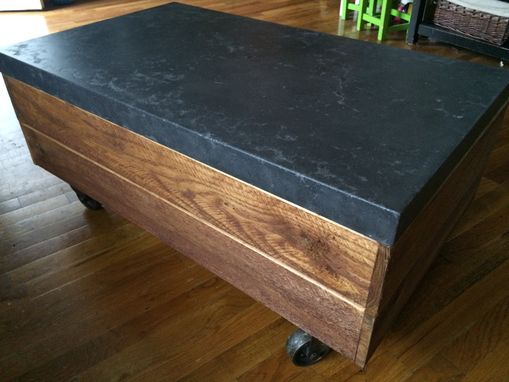 Custom Made Reclaimed Barn Wood Table Concrete Top Vintage Casters