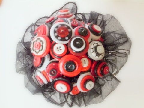 Custom Made Red, Black, And White Buttons Bridal Bouquet "Let's Dance"