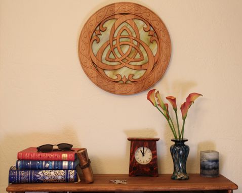Custom Made Triquetras With Stained Glass Wood Carved Wall Art