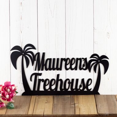 Custom Made Personalized House Name Metal Sign With Tropical Palm Trees