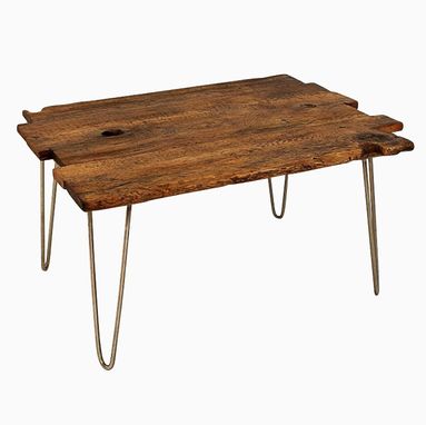 Custom Made Antique Oak Coffee Table With Hairpin Legs
