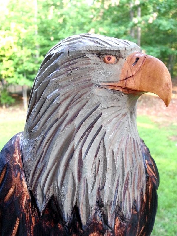 Hand Made Perched Bald Eagle Wood Sculpture by Sleepy Hollow Art