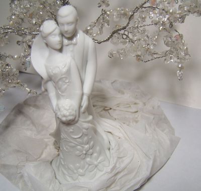 Custom Made Wedding Cake Topper Tree Of Life Sculpture - Modern Porcelain Couple Figurine, Winter Wedding