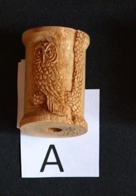 Custom Made Minature Relief Carving Of An Owl On Thread Spool