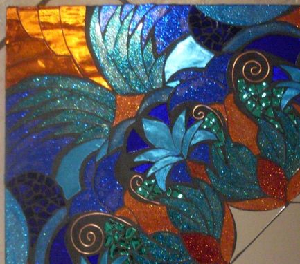Custom Made Mosaic Mirror Blue And Copper Large Handmade Glitter Glass