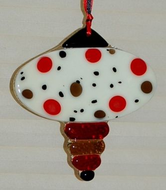 Custom Made "Red/Brown Polka Dots" - Fused Glass Christmas Ornament
