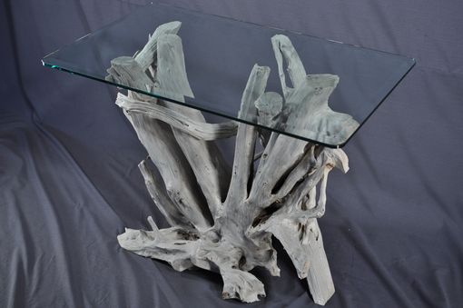 Custom Made Sun Bleached Driftwood And Glass Foyer Table