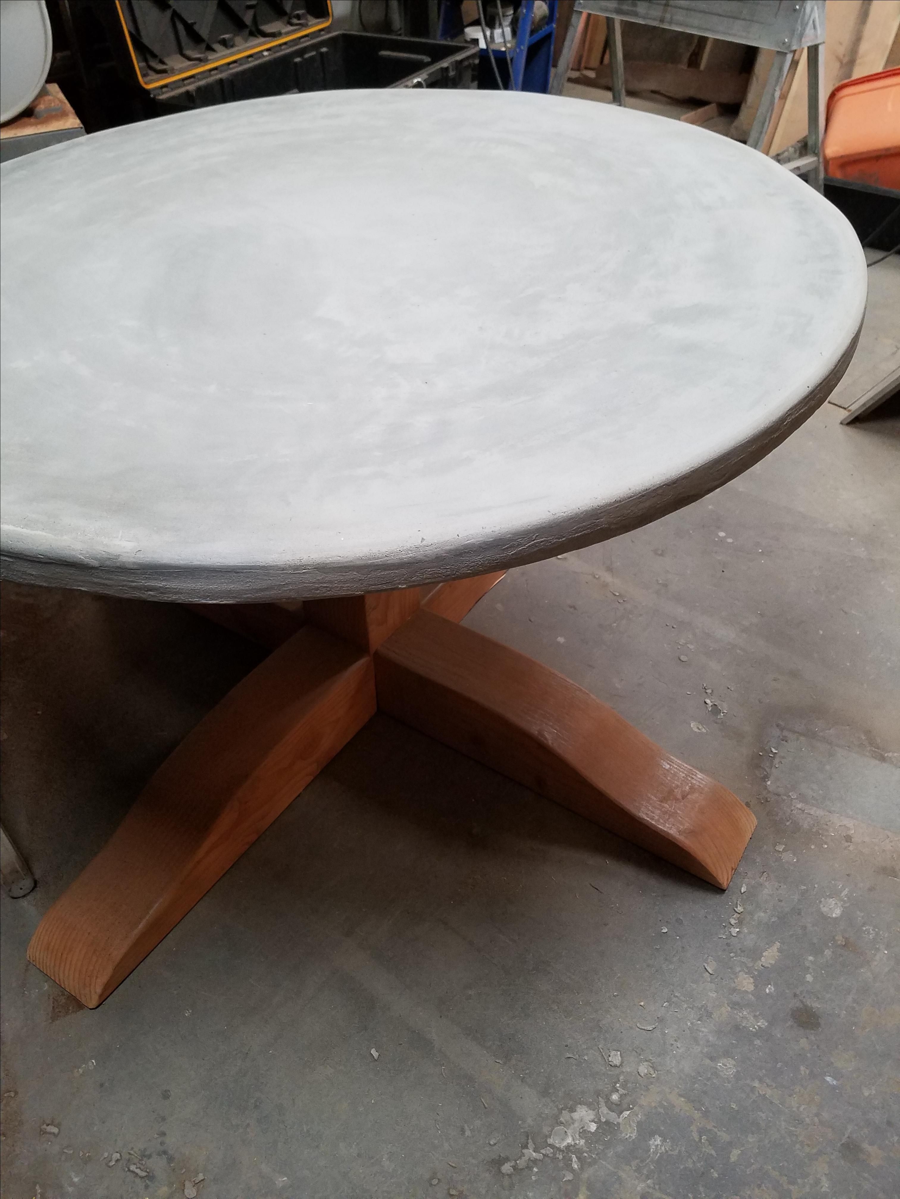 Hand Crafted Concrete Top Round Pedestal Table by Weld Wood Furniture & Design