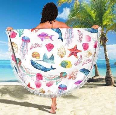 Custom Made Summer Beach Towel Vacation Pool Beach Blanket Marine Aquatic Life Ocean Sea Treasure
