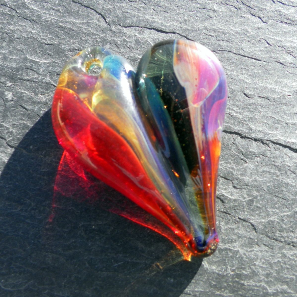 Handmade HandBlown RainbowColored Glass Heart Pendant by Untamed Rose