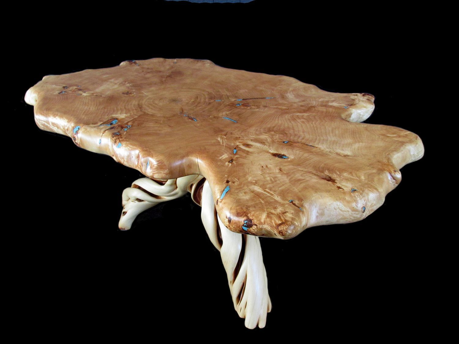 Buy Custom Solid Wood Burl Cottonwood Slab Coffee Table, Turquoise