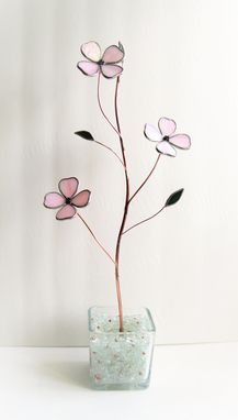 Custom Made Dogwood In Palest Pink Stained Glass-Industrial Flower Sculpture