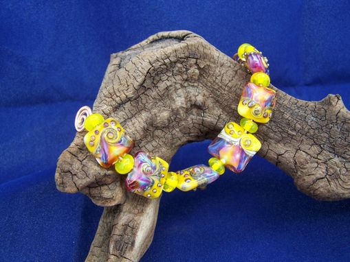 Custom Made Yellow Pink Lady Square Lampwork Glass Beads