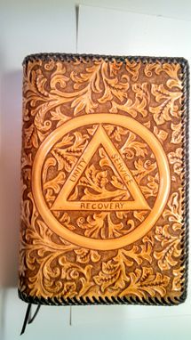 Custom Made Fully Hand Carved Leather Cover For Alcoholichs Anonymous