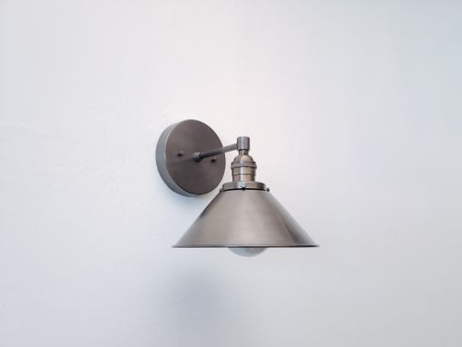 Custom Made Modern Wall Grey Sconce - Industrial Gunmetal Brass Cone Shade Light