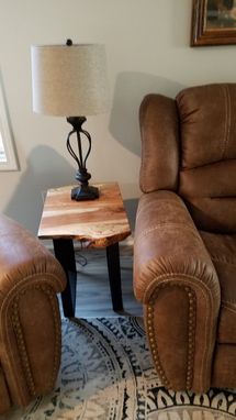 Custom Made Live Edge Solid Spalted Pecan And Cherry End Table With Industrial Metal Legs