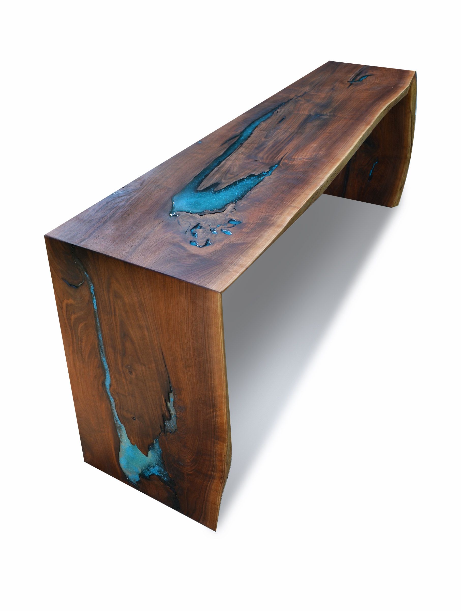 Hand Crafted Live Edge Walnut Epoxy Resin Turquoise Inlay Dining Console By Abodeacious Custommade Com