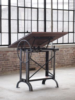 Custom Made Large Walnut Industrial Drafting Table Desk