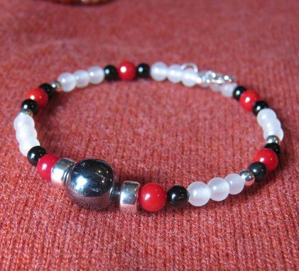 Custom Made Black Onyx, Red And White Gem Wrap Bracelet - Free Shipping